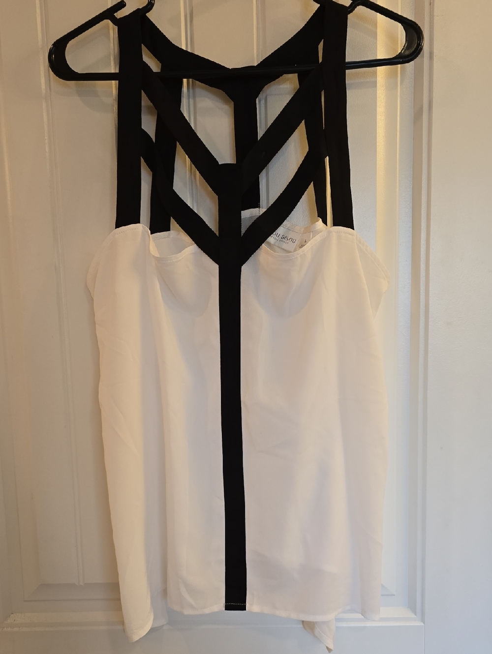 Bisou Bisou White Top with Black Strap Details
